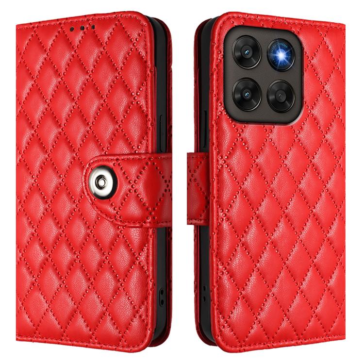 For Motorola Moto G87 / G67 / G77 5G Rhombic Texture Flip Leather Phone Case with Lanyard