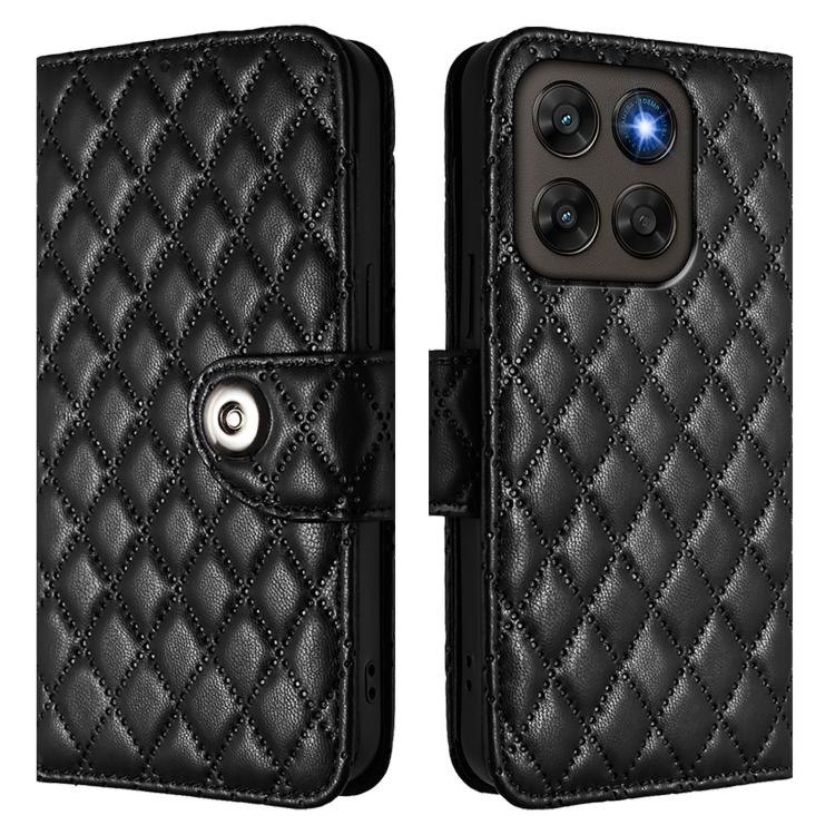 For Motorola Moto G87 / G67 / G77 5G Rhombic Texture Flip Leather Phone Case with Lanyard