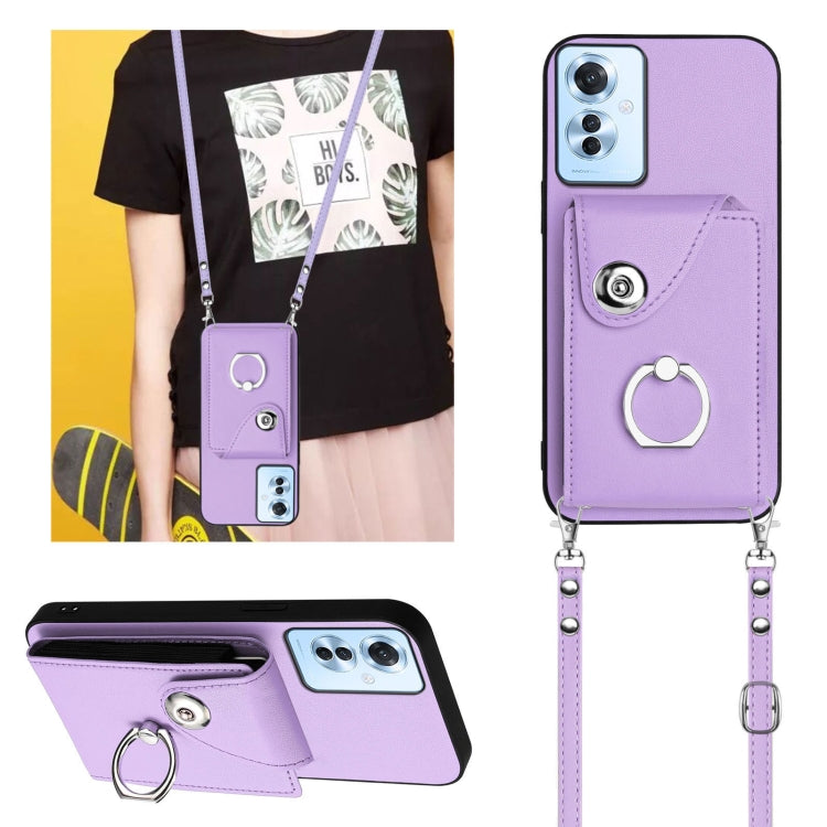For OPPO Reno11 F Thai Version Organ Card Bag Ring Holder Phone Case with Long Lanyard