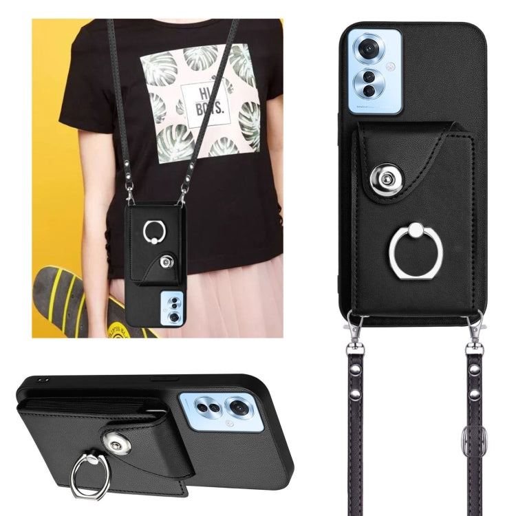 For OPPO Reno11 F Thai Version Organ Card Bag Ring Holder Phone Case with Long Lanyard