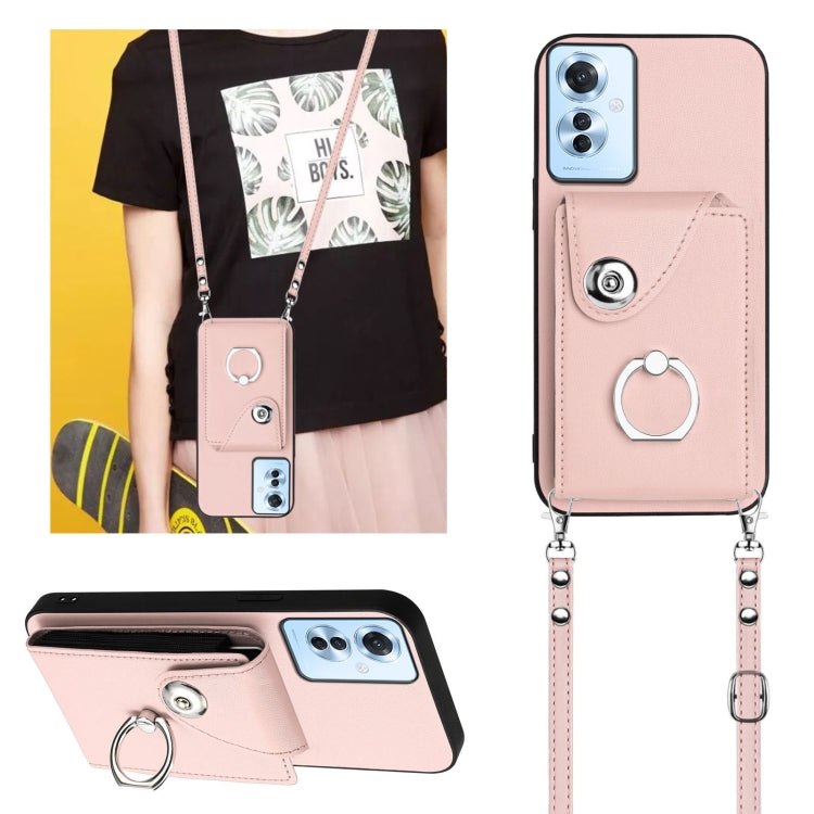 For OPPO F25 Pro 5G India Organ Card Bag Ring Holder Phone Case with Long Lanyard