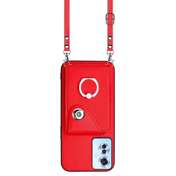 For OPPO F25 Pro 5G India Organ Card Bag Ring Holder Phone Case with Long Lanyard