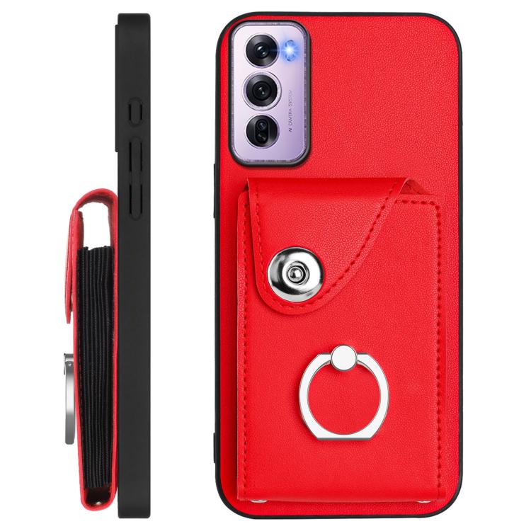 For OPPO Reno12 Pro Global Organ Card Bag Ring Holder Phone Case with Long Lanyard