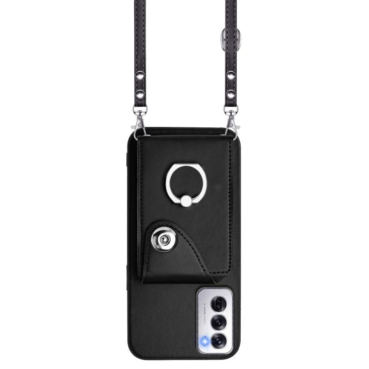 For OPPO Reno12 Global Organ Card Bag Ring Holder Phone Case with Long Lanyard