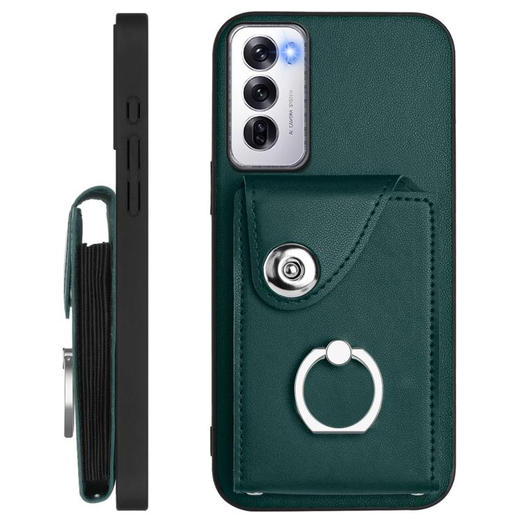 For OPPO Reno12 Global Organ Card Bag Ring Holder Phone Case with Long Lanyard