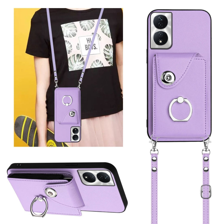 For Honor X7b / Play 8T 5G Organ Card Bag Ring Holder Phone Case with Long Lanyard