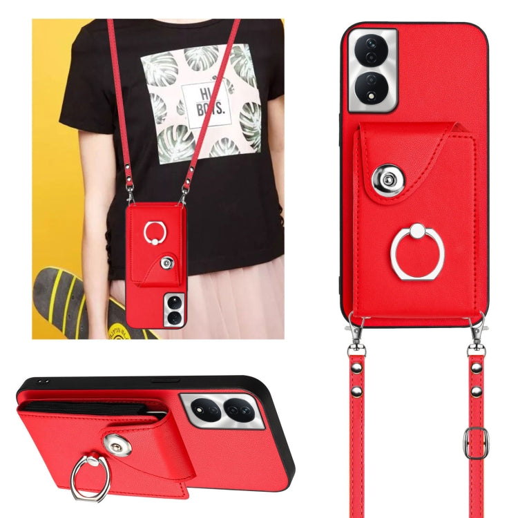 For Honor X7b / Play 8T 5G Organ Card Bag Ring Holder Phone Case with Long Lanyard