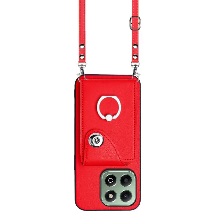 For Honor X6b 4G Organ Card Bag Ring Holder Phone Case with Long Lanyard
