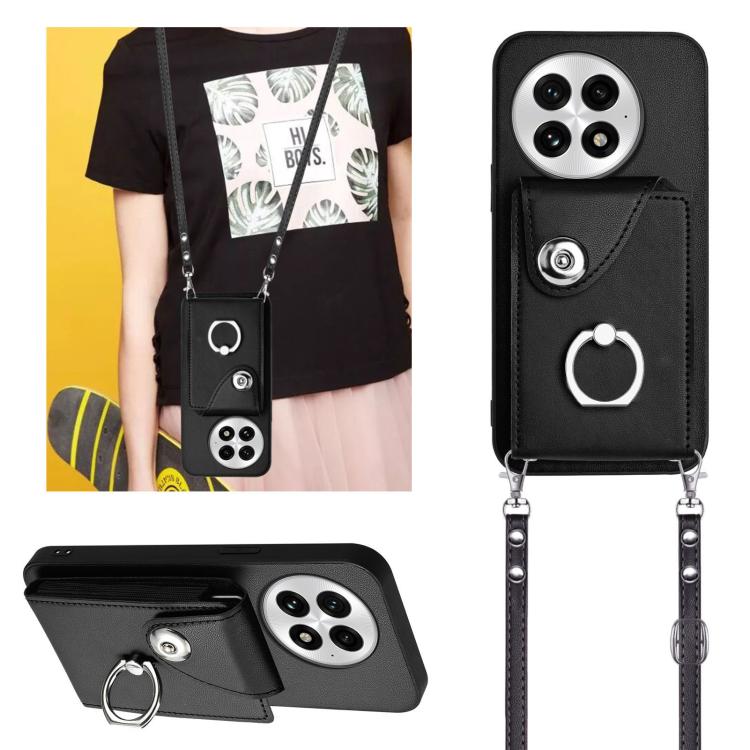 For OnePlus 13 5G Organ Card Bag Ring Holder Phone Case with Long Lanyard