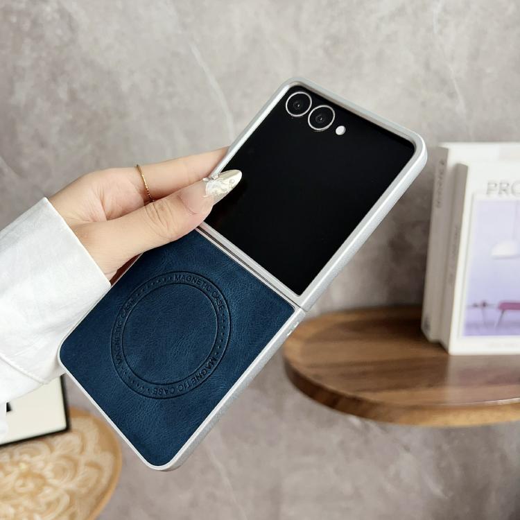 For Samsung Galaxy Z Flip7 5G Skin Feel Leather Texture MagSafe Pearlescent Paint Shockproof Phone Case