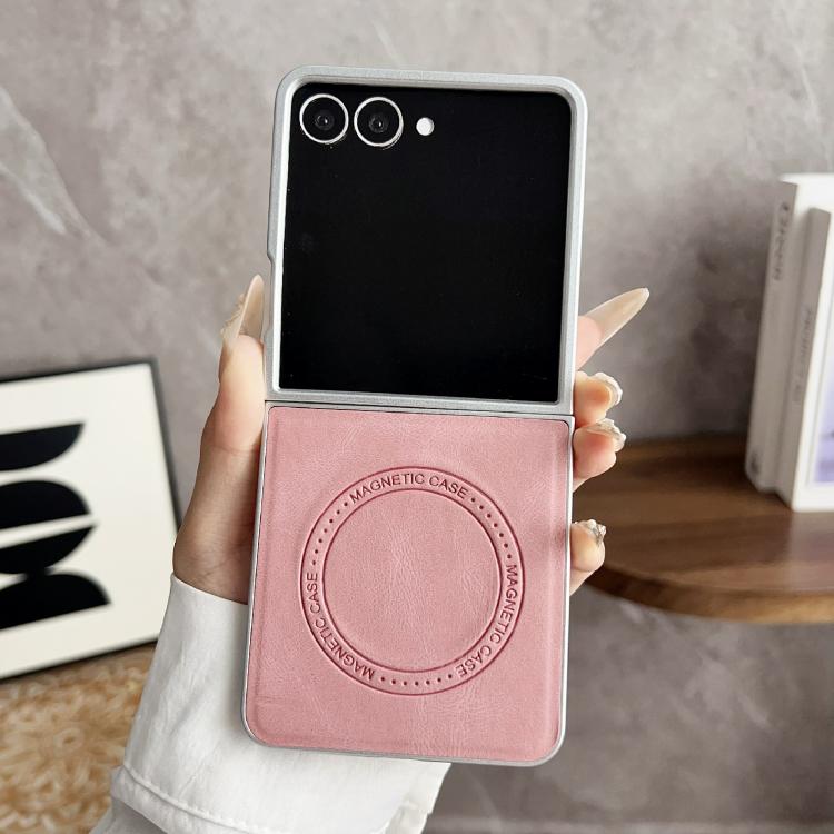 For Samsung Galaxy Z Flip7 5G Skin Feel Leather Texture MagSafe Pearlescent Paint Shockproof Phone Case