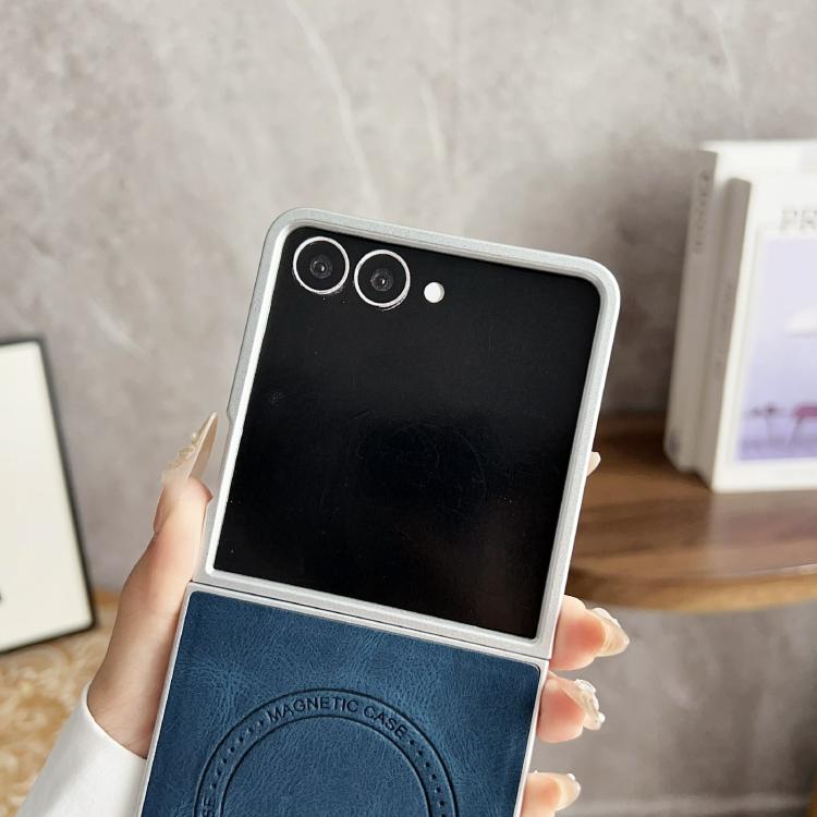 For Samsung Galaxy Z Flip7 5G Skin Feel Leather Texture MagSafe Pearlescent Paint Shockproof Phone Case