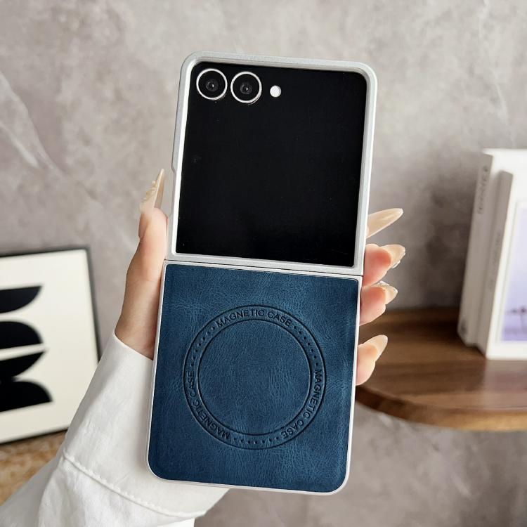For Samsung Galaxy Z Flip7 5G Skin Feel Leather Texture MagSafe Pearlescent Paint Shockproof Phone Case