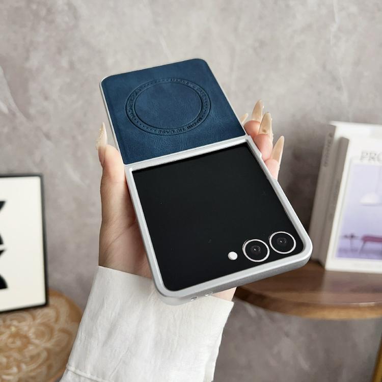 For Samsung Galaxy Z Flip7 5G Skin Feel Leather Texture MagSafe Pearlescent Paint Shockproof Phone Case