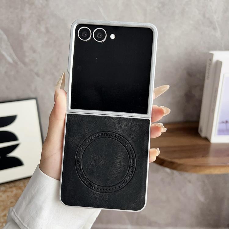For Samsung Galaxy Z Flip7 5G Skin Feel Leather Texture MagSafe Pearlescent Paint Shockproof Phone Case