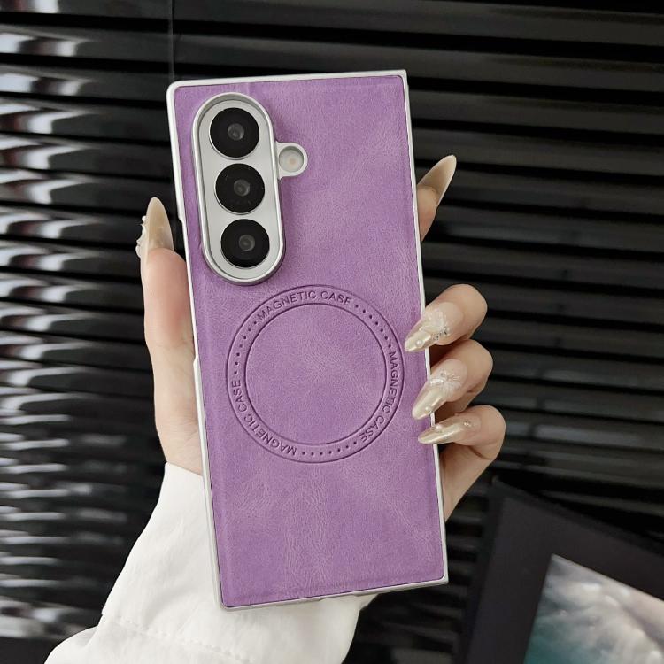 For Samsung Galaxy Z Fold7 5G Skin Feel Leather Texture MagSafe Pearlescent Paint Shockproof Phone Case
