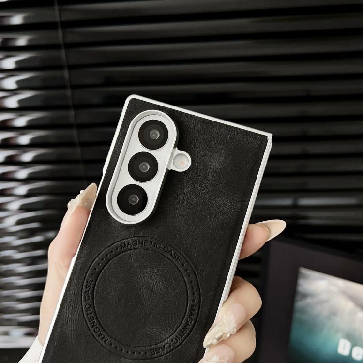 For Samsung Galaxy Z Fold7 5G Skin Feel Leather Texture MagSafe Pearlescent Paint Shockproof Phone Case