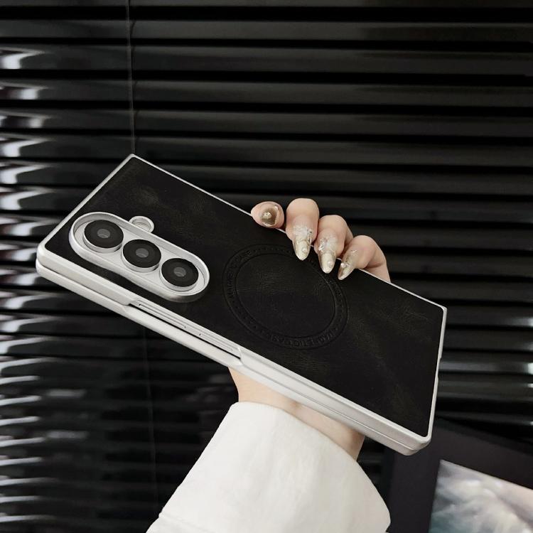 For Samsung Galaxy Z Fold7 5G Skin Feel Leather Texture MagSafe Pearlescent Paint Shockproof Phone Case