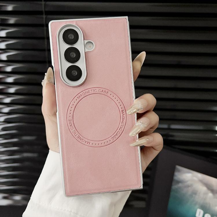 For Samsung Galaxy Z Fold7 5G Skin Feel Leather Texture MagSafe Pearlescent Paint Shockproof Phone Case