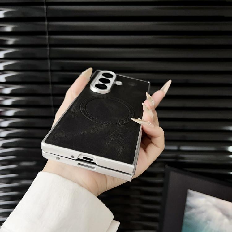 For Samsung Galaxy Z Fold7 5G Skin Feel Leather Texture MagSafe Pearlescent Paint Shockproof Phone Case