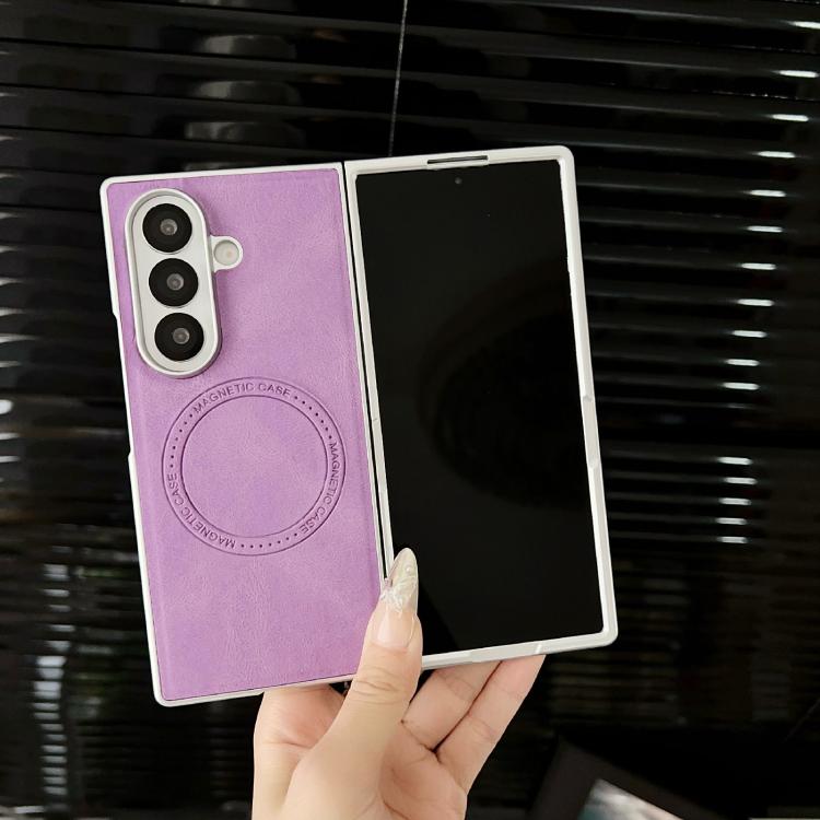 For Samsung Galaxy Z Fold7 5G Skin Feel Leather Texture MagSafe Pearlescent Paint Shockproof Phone Case