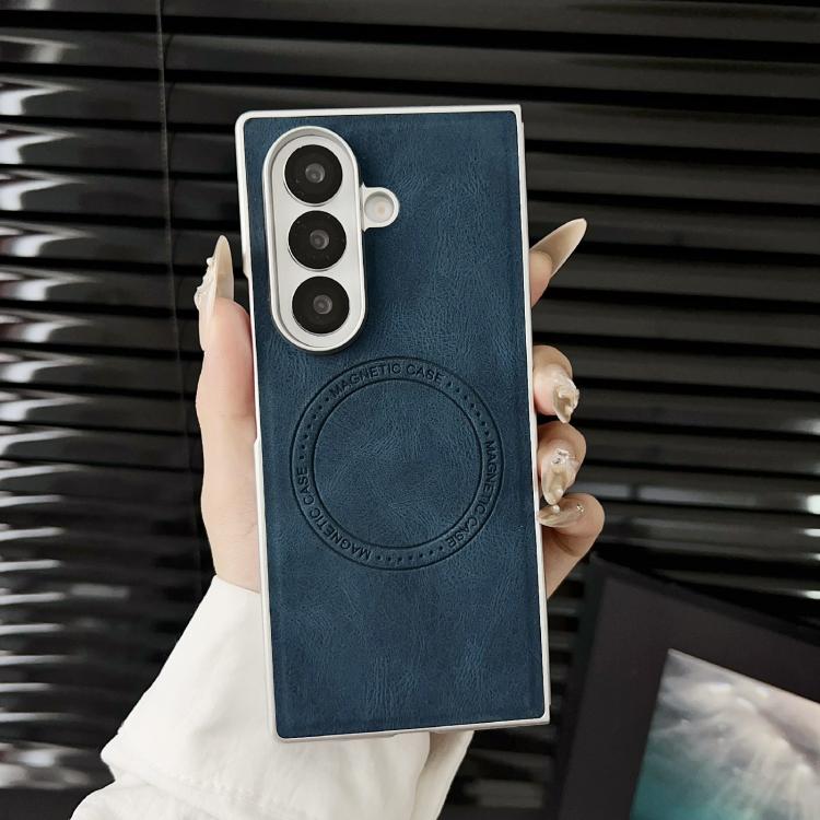 For Samsung Galaxy Z Fold7 5G Skin Feel Leather Texture MagSafe Pearlescent Paint Shockproof Phone Case