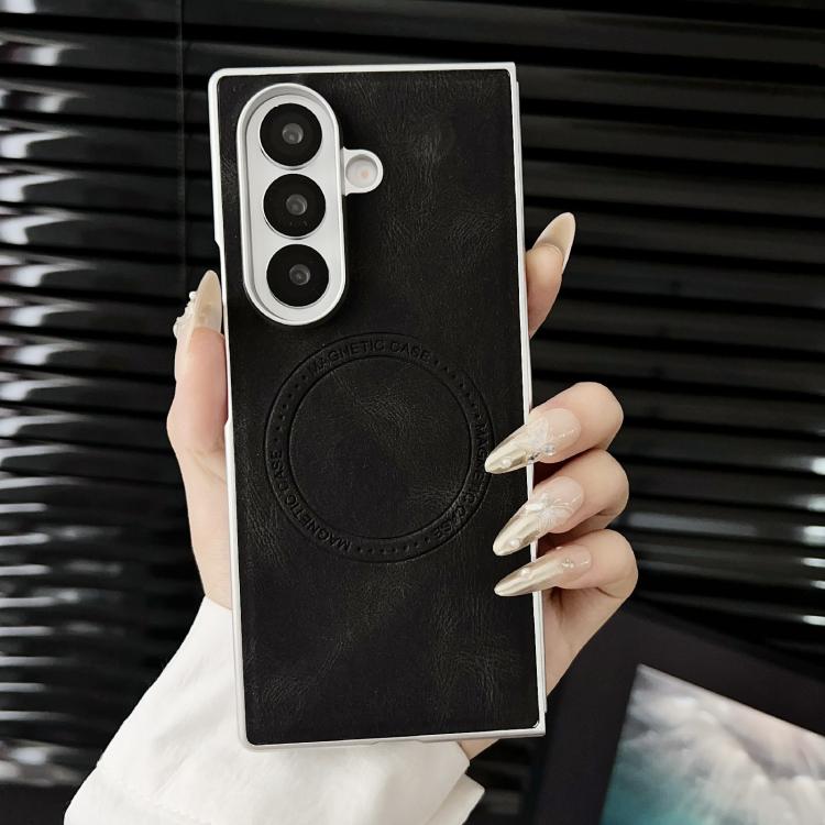 For Samsung Galaxy Z Fold7 5G Skin Feel Leather Texture MagSafe Pearlescent Paint Shockproof Phone Case