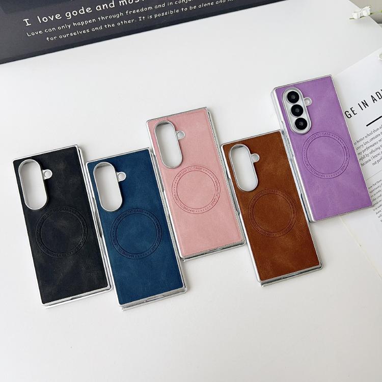 For Samsung Galaxy Z Fold7 5G Skin Feel Leather Texture MagSafe Pearlescent Paint Shockproof Phone Case