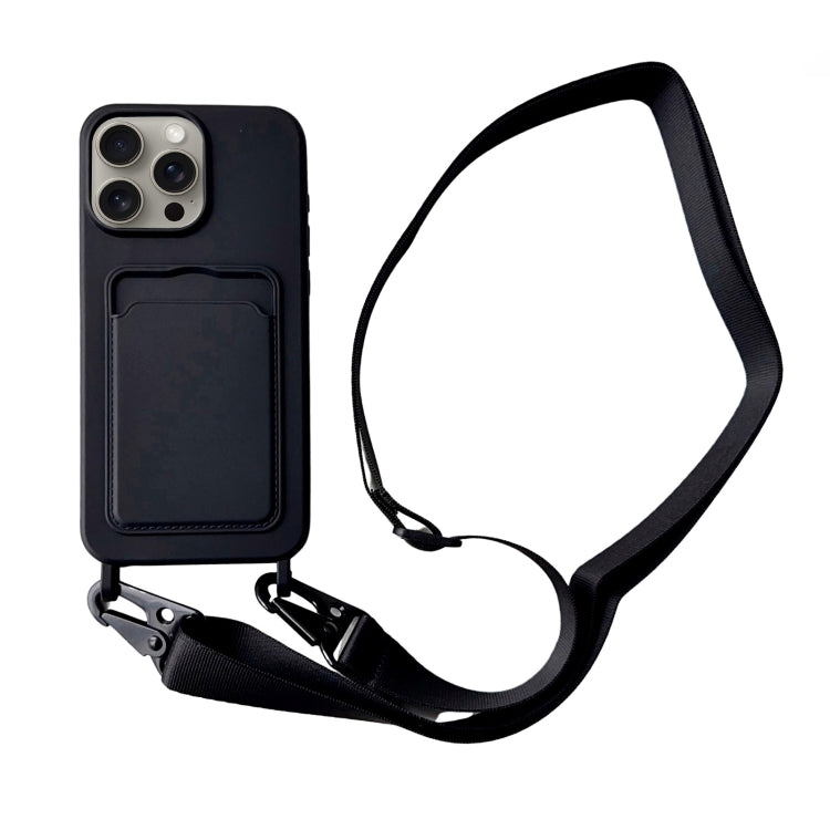 For iPhone 16 Pro Max Card Slot Liquid Silicone Phone Case with Lanyard