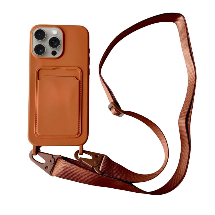 For iPhone 16 Pro Max Card Slot Liquid Silicone Phone Case with Lanyard