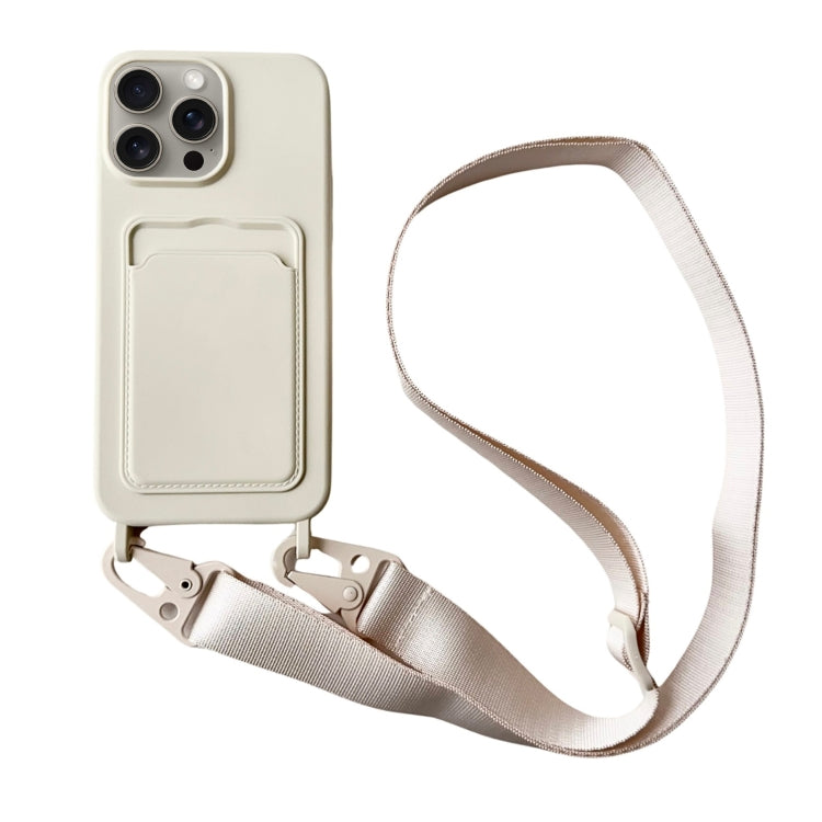 For iPhone 16 Pro Max Card Slot Liquid Silicone Phone Case with Lanyard