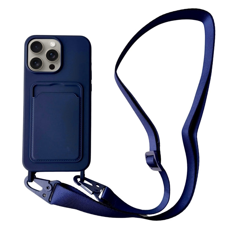 For iPhone 16 Pro Max Card Slot Liquid Silicone Phone Case with Lanyard