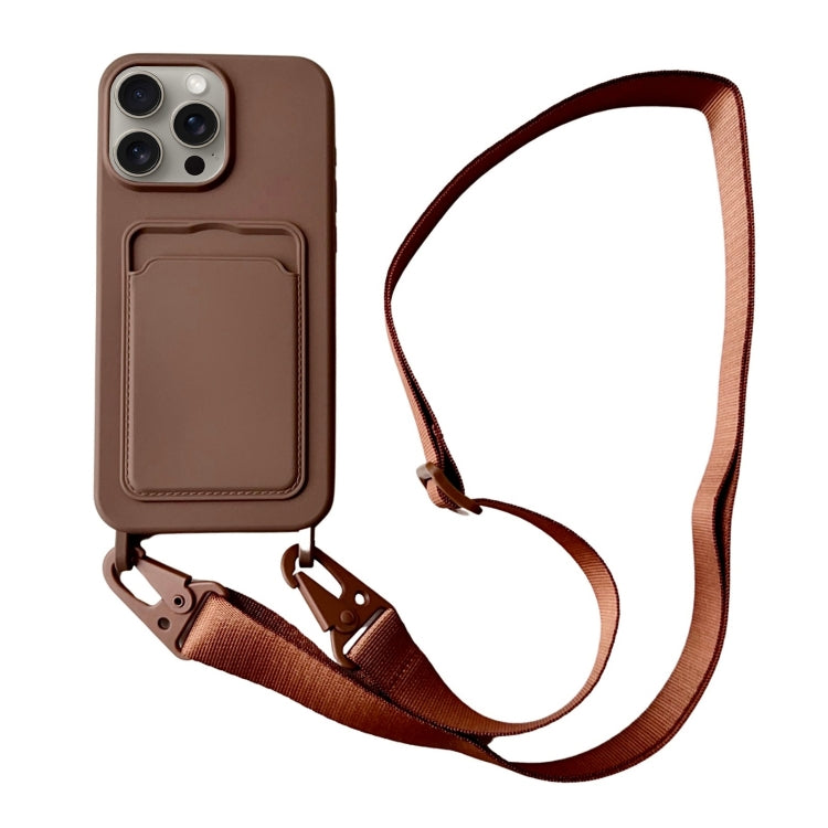 For iPhone 16 Pro Max Card Slot Liquid Silicone Phone Case with Lanyard
