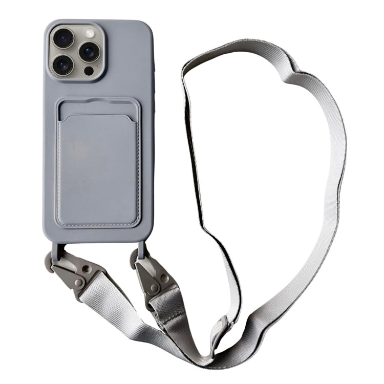 For iPhone 16 Pro Max Card Slot Liquid Silicone Phone Case with Lanyard