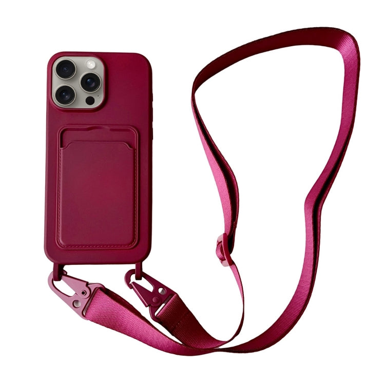 For iPhone 16 Pro Max Card Slot Liquid Silicone Phone Case with Lanyard