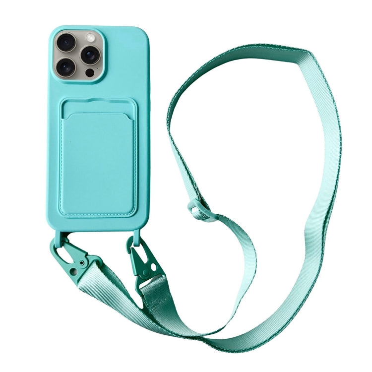 For iPhone 16 Pro Max Card Slot Liquid Silicone Phone Case with Lanyard