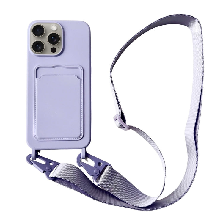 For iPhone 16 Pro Max Card Slot Liquid Silicone Phone Case with Lanyard