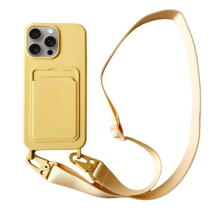 For iPhone 16 Pro Max Card Slot Liquid Silicone Phone Case with Lanyard