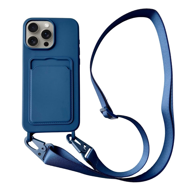 For iPhone 16 Pro Max Card Slot Liquid Silicone Phone Case with Lanyard