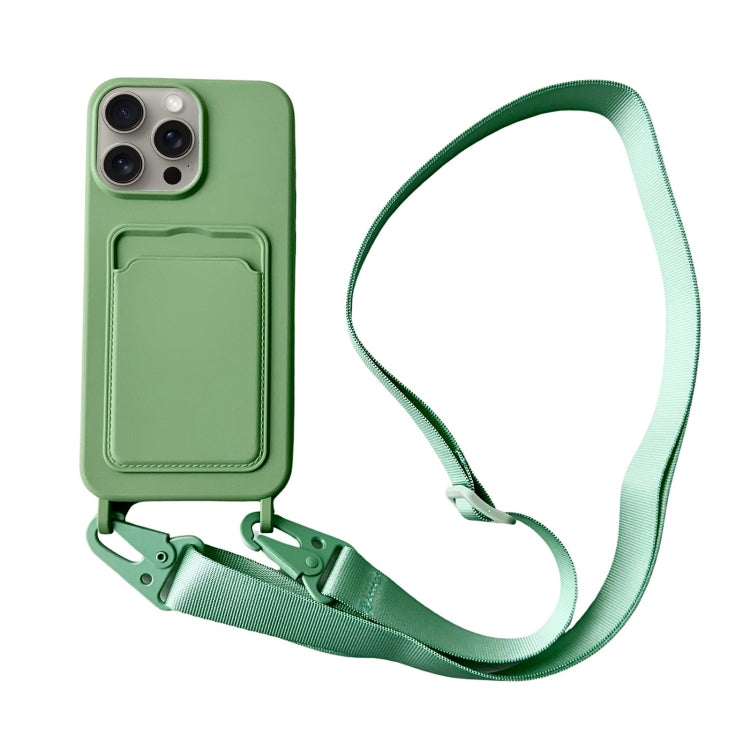 For iPhone 16 Pro Max Card Slot Liquid Silicone Phone Case with Lanyard