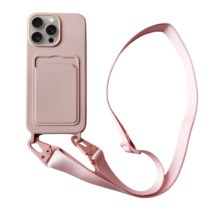 For iPhone 16 Pro Max Card Slot Liquid Silicone Phone Case with Lanyard