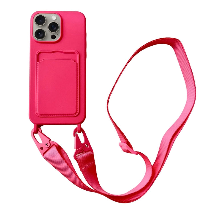 For iPhone 16 Pro Max Card Slot Liquid Silicone Phone Case with Lanyard