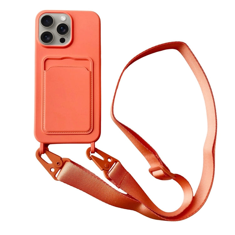 For iPhone 16 Pro Max Card Slot Liquid Silicone Phone Case with Lanyard