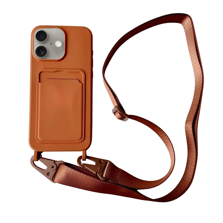For iPhone 16 Plus Card Slot Liquid Silicone Phone Case with Lanyard