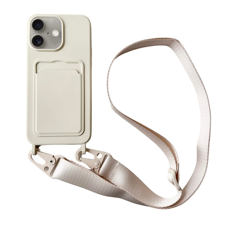 For iPhone 16 Plus Card Slot Liquid Silicone Phone Case with Lanyard