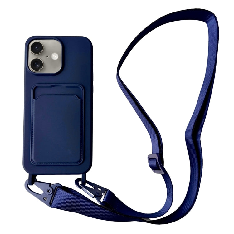 For iPhone 16 Plus Card Slot Liquid Silicone Phone Case with Lanyard
