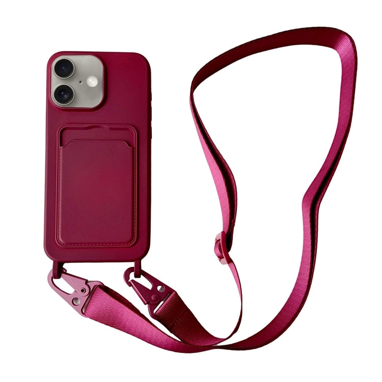 For iPhone 16 Plus Card Slot Liquid Silicone Phone Case with Lanyard