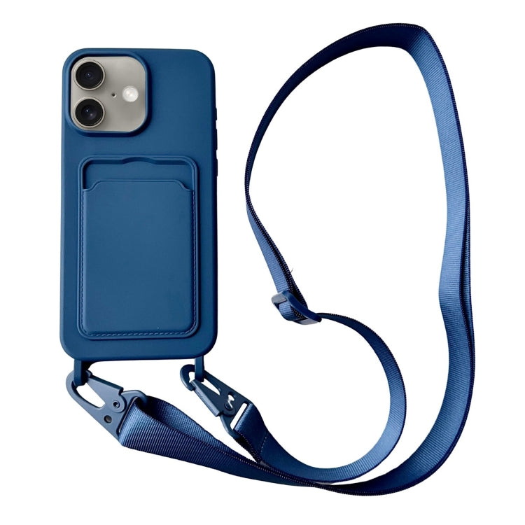For iPhone 16 Plus Card Slot Liquid Silicone Phone Case with Lanyard