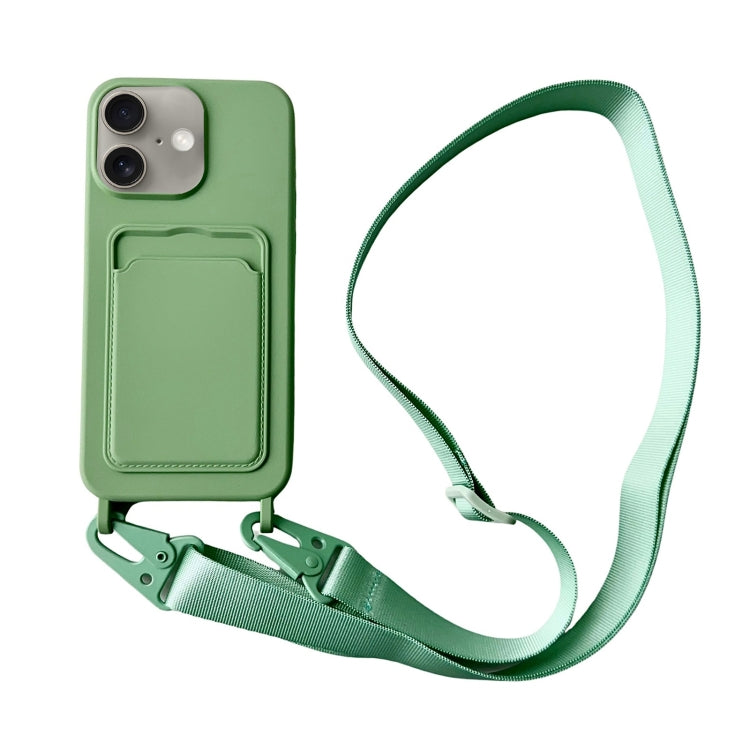 For iPhone 16 Plus Card Slot Liquid Silicone Phone Case with Lanyard
