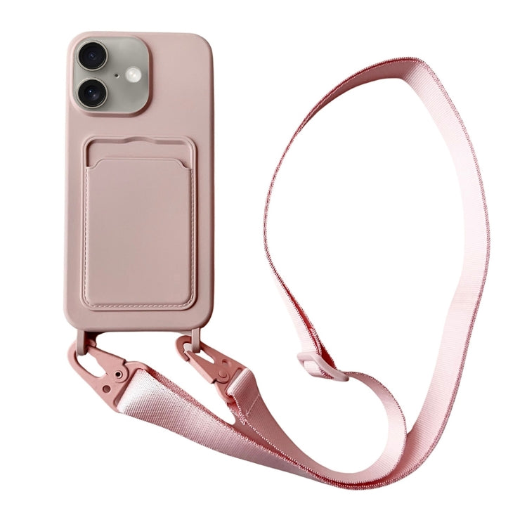 For iPhone 16 Plus Card Slot Liquid Silicone Phone Case with Lanyard